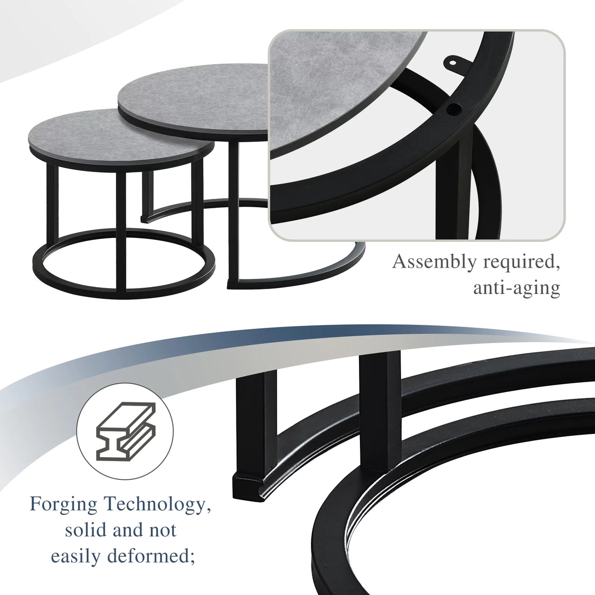 Round Nesting Coffee Table Set Metal Frame Gray F791428