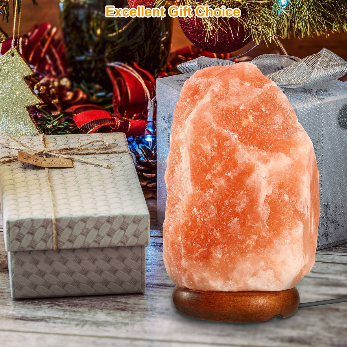 Salt Lamp with Dimmer Switch Hand Carved Table Lamp with Wood Base I46008