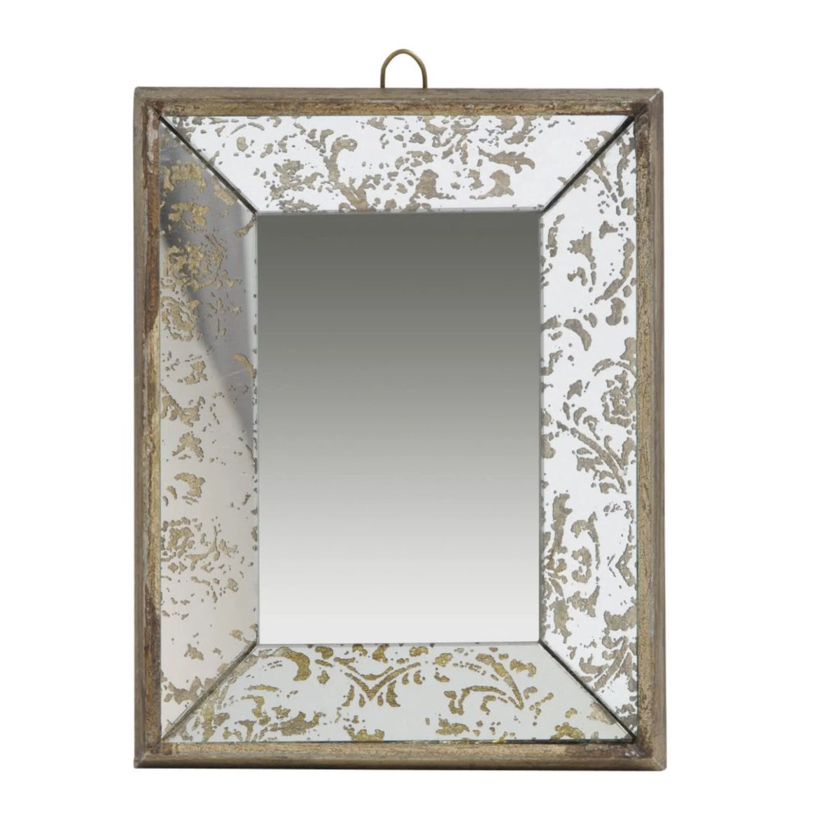 12" Brown and Silver Wooden Framed Rectangular Hanging Mirror J47874