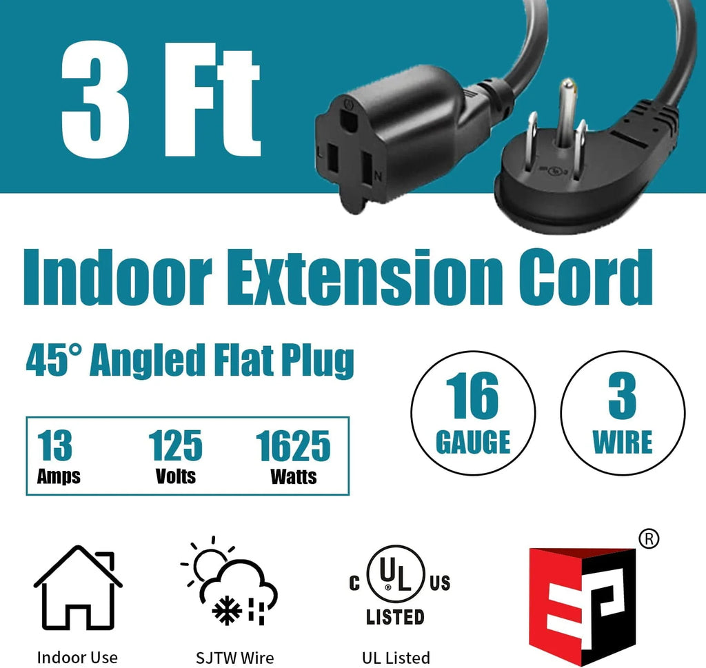 10 Ft 16/3 Flat Plug Indoor Extension Cord L1910