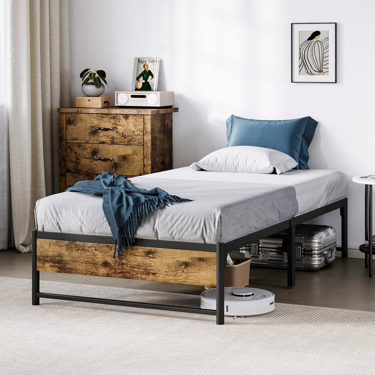 Twin Metal Platform Bed Frame with Storage E49758