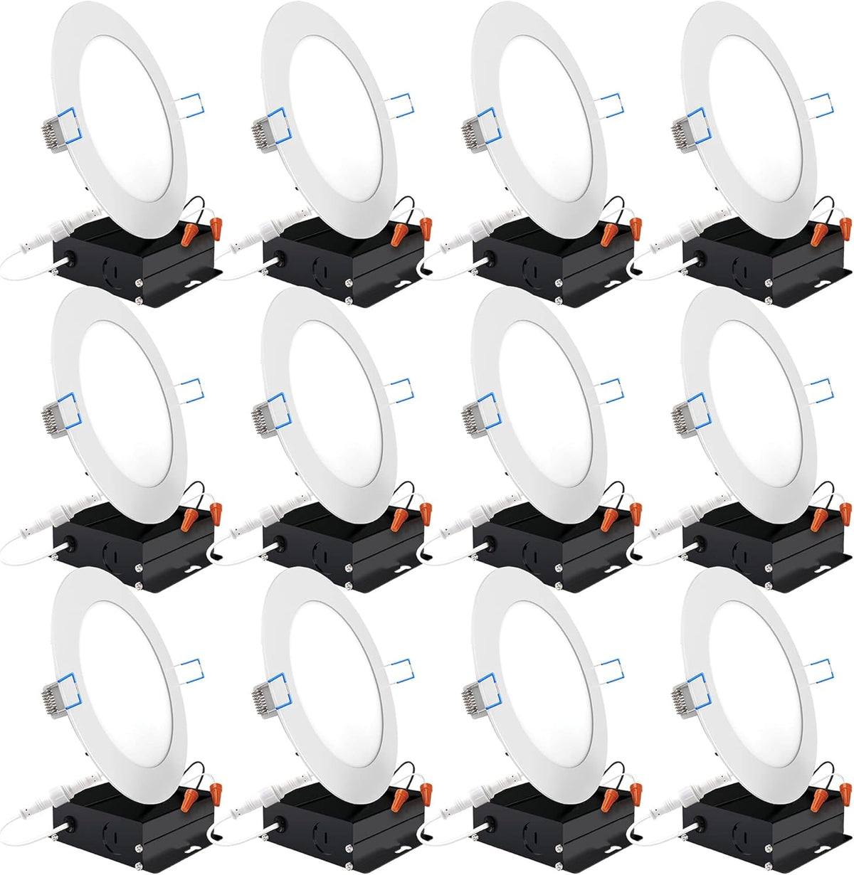 12 Pack 4 Inch Ultra Thin LED Recessed Ceiling Lights, 5000K Daylight, Dimmable, 10W=60W, 650 LM, Canless Wafer Thin with Junction Box S252558