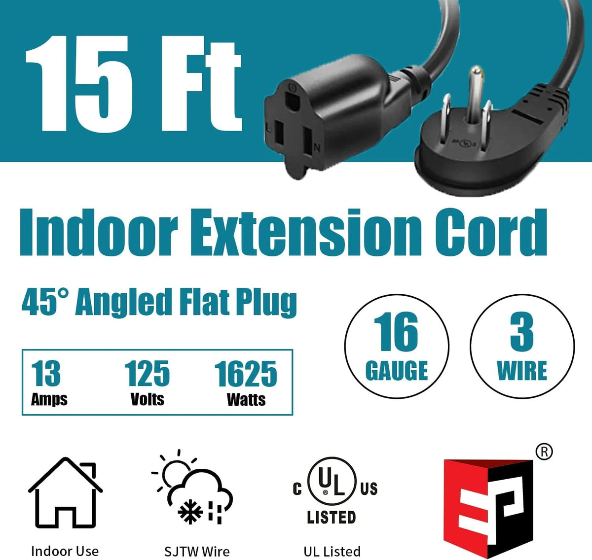10 Ft 16/3 Flat Plug Indoor Extension Cord L1910