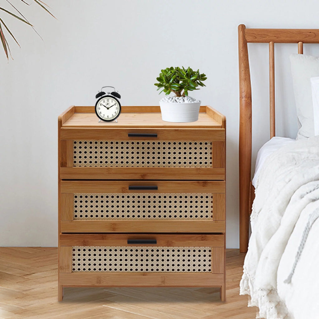 Bamboo Wood 3 Sliding Drawers Nightstand A435882