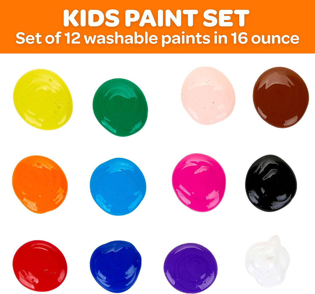 Assorted 16 oz Washable Paint, 12 per Set O34267