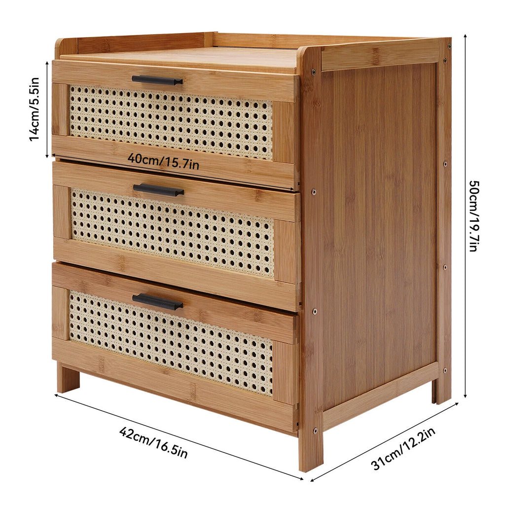 Bamboo Wood 3 Sliding Drawers Nightstand A435882