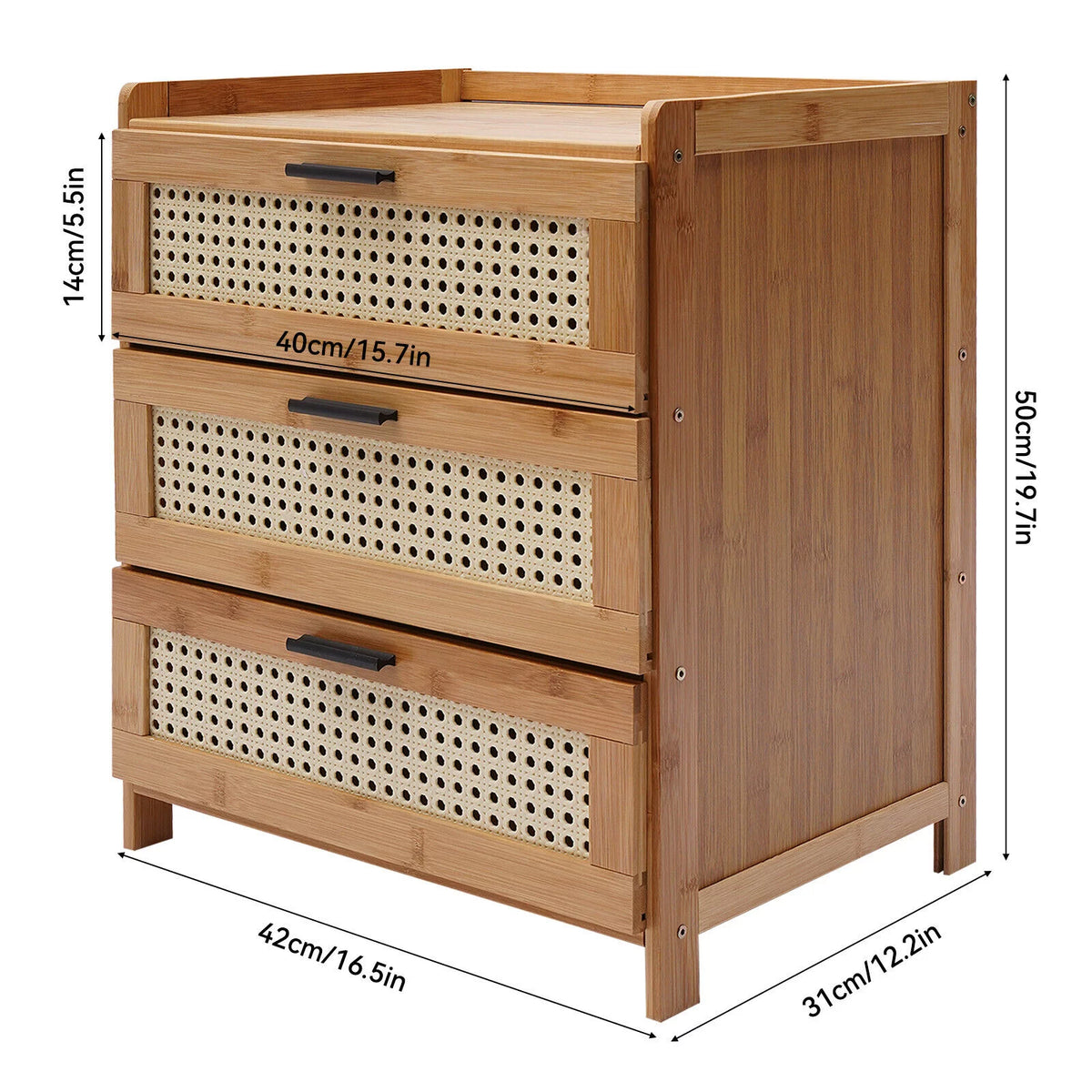 Bamboo Wood 3 Sliding Drawers Nightstand A435882