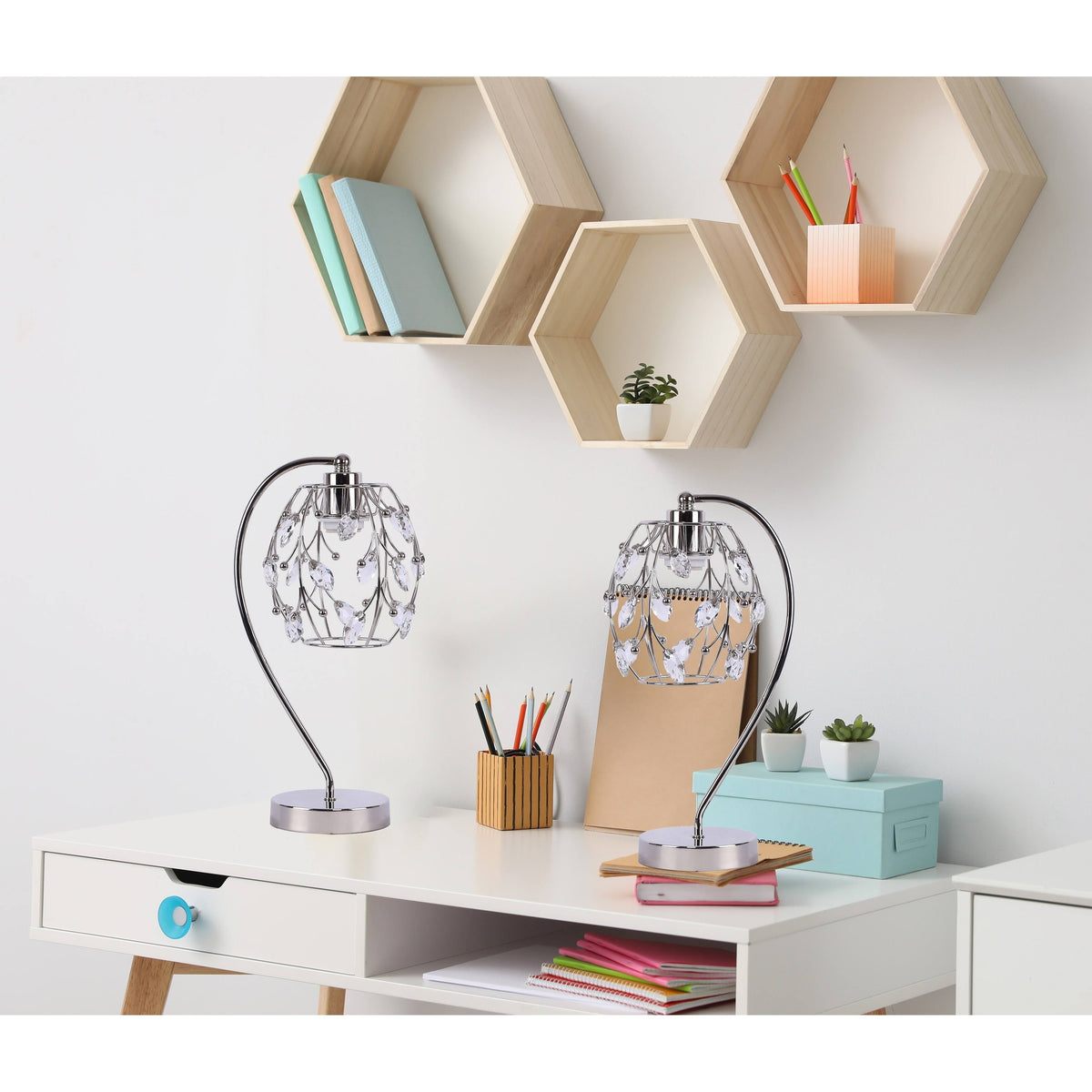 Polished Nickel Task Lamp with Crystalline Metal Shade (2-Pack) R16076