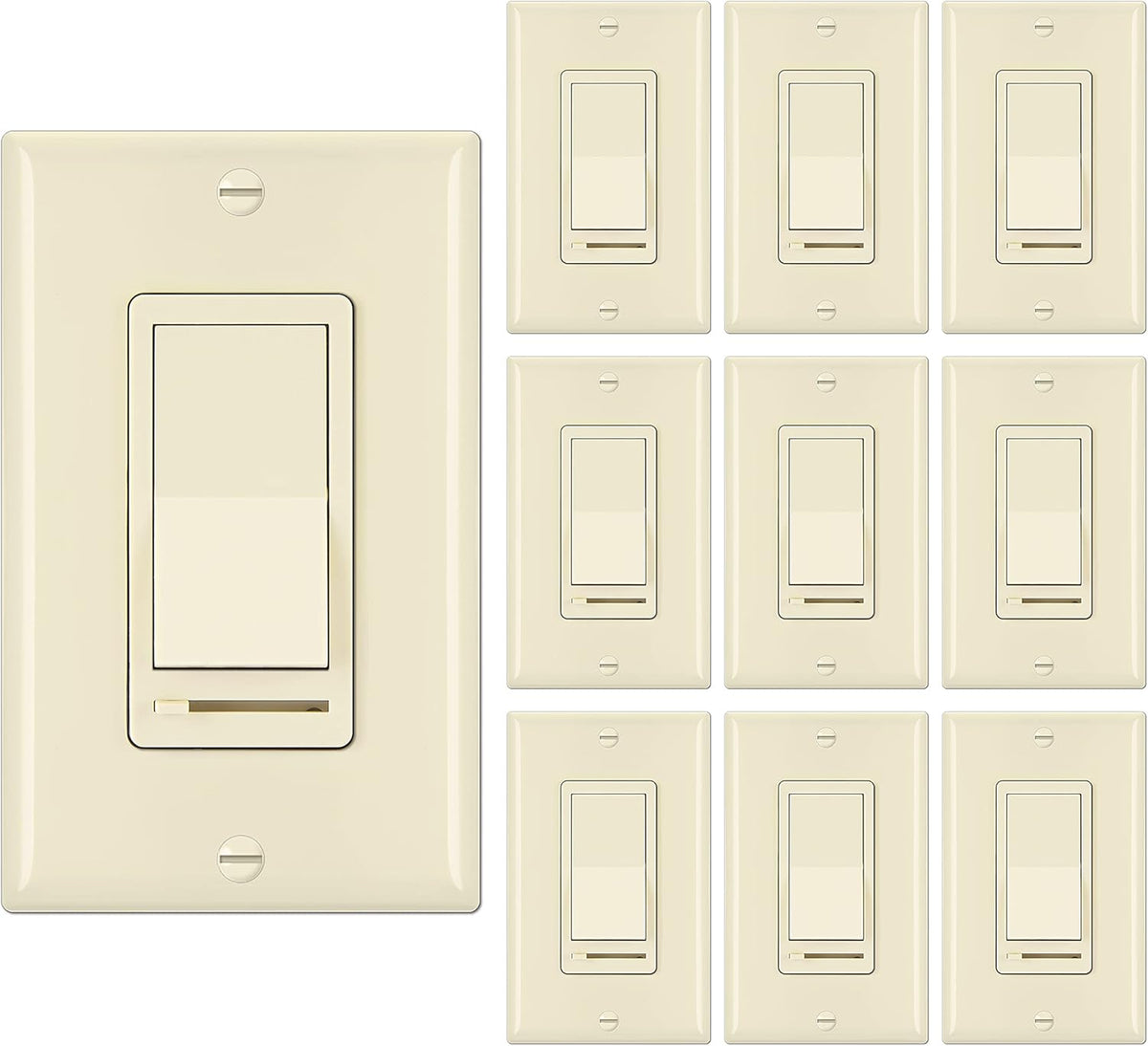 10 Pack Dimmer Light Switch, Single-Pole or 3-Way, White Z87454