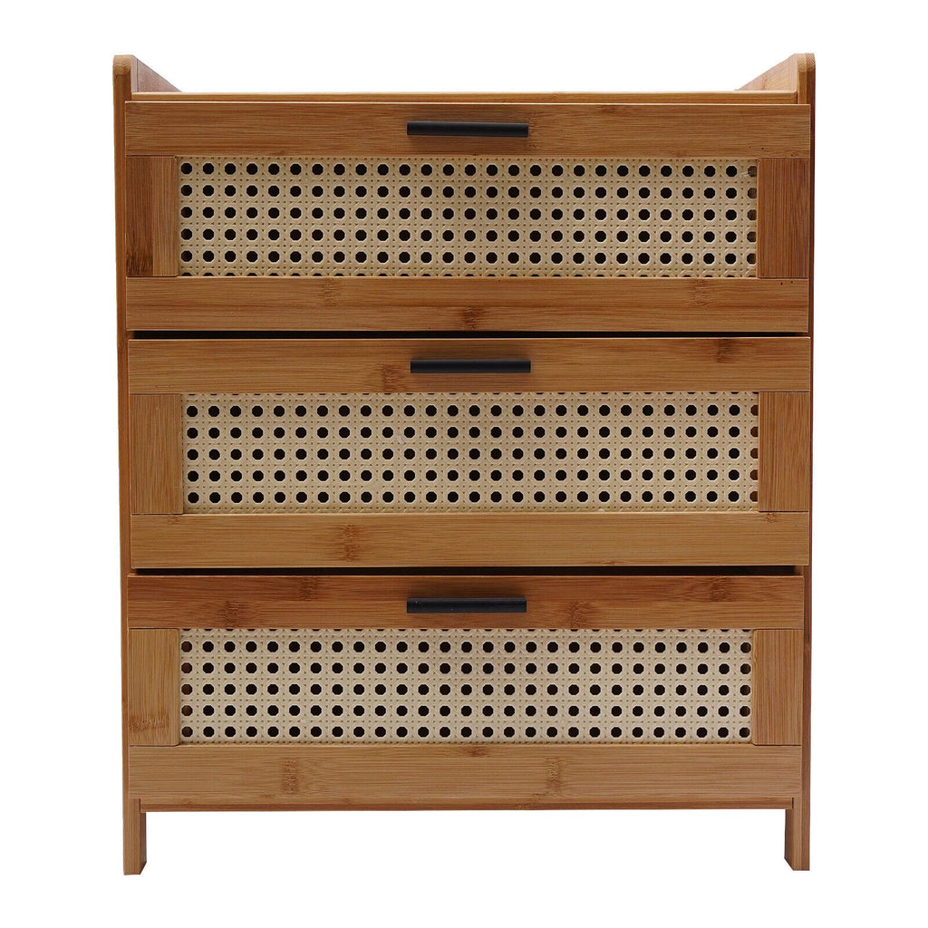 Bamboo Wood 3 Sliding Drawers Nightstand A435882