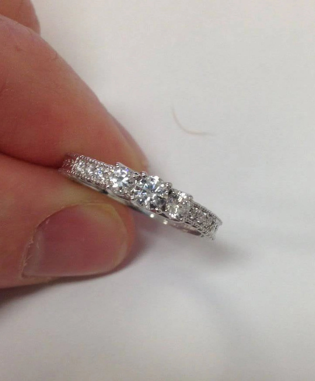 14K White Gold Three Stone Diamond Engagement Ring O22303