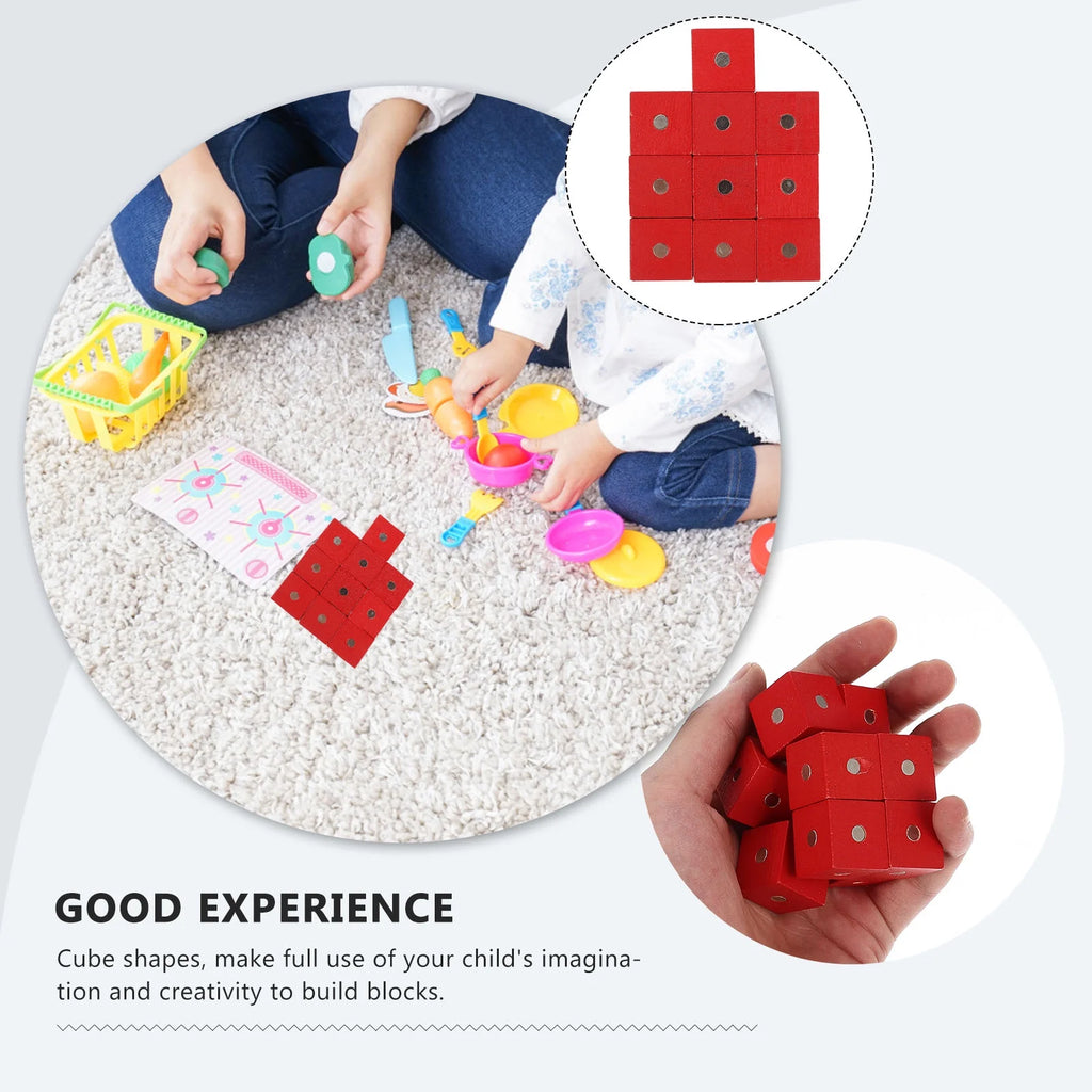 10pcs Wooden Magnetic Cubic Blocks Building Toy B946653