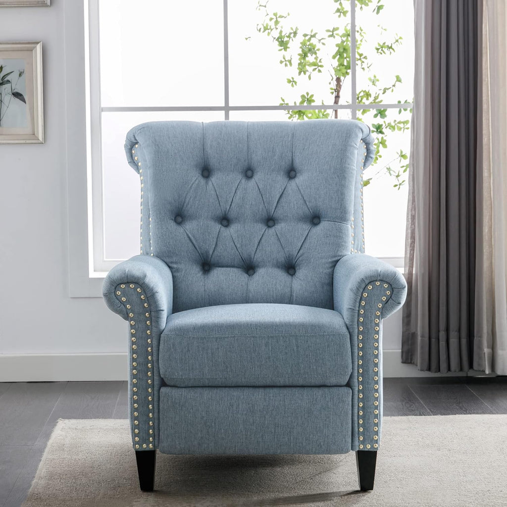 Blue Linen Tufted Recliner Sofa X19591