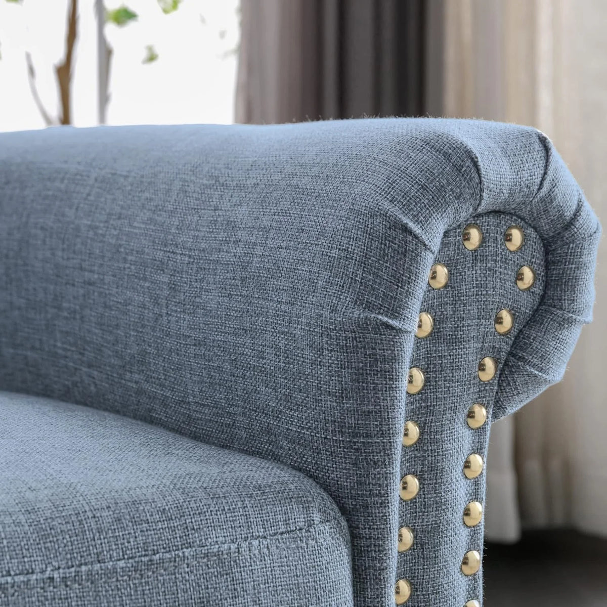 Blue Linen Tufted Recliner Sofa X19591