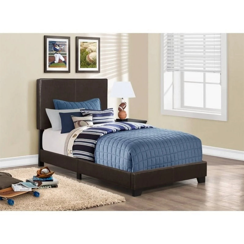 Modern Leather Upholstered Twin Bed in Dark Brown S665703